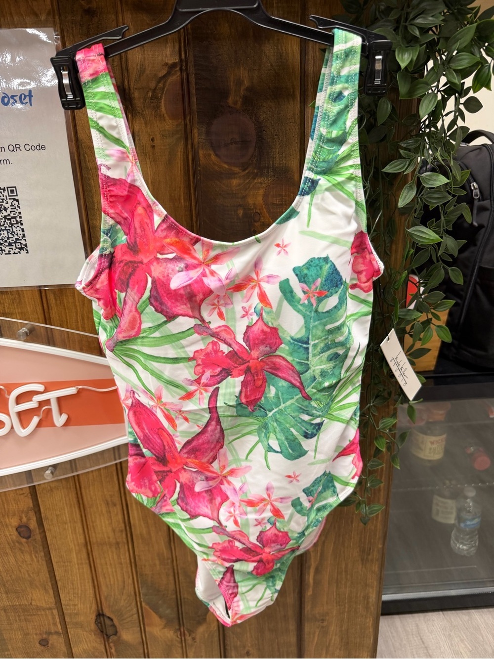 Women’s Nicole Miller Floral One-Piece Swimsuit - Pink & Green NWT